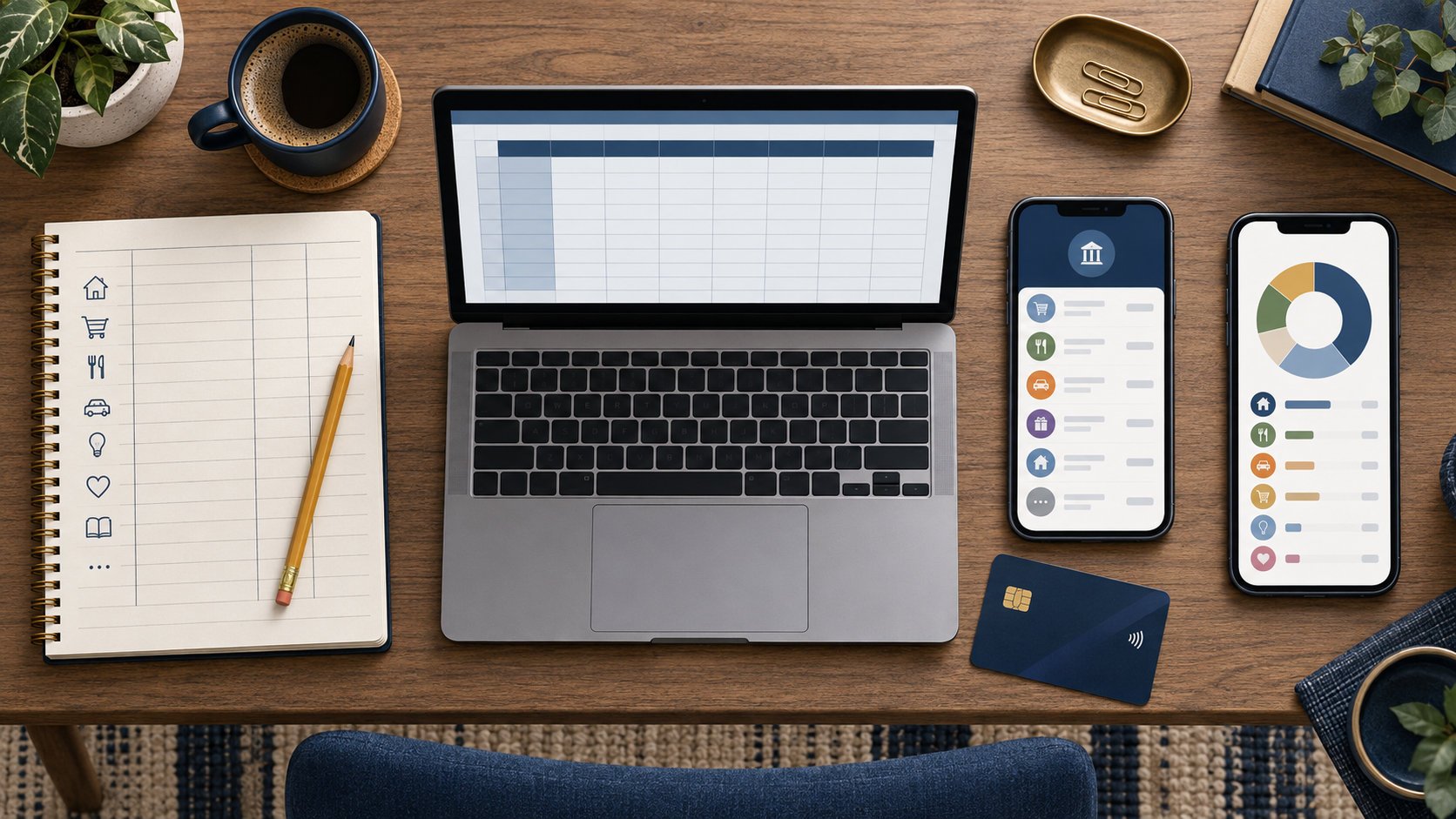Quattro strumenti per tracciare le spese personali: quaderno, foglio di calcolo, app bancaria e app dedicata